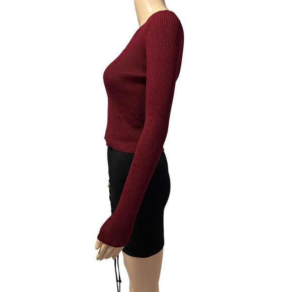 Forever 21 Burgundy Lace-Up Ribbed Sweater - Picture 3 of 5